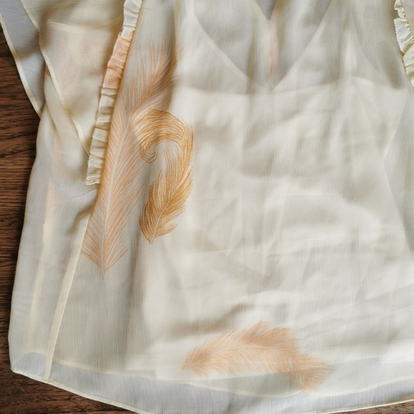 𝅺Dex Sheer Shirt Frill Boho Yellow Gold Feathers M - Picture 10 of 11